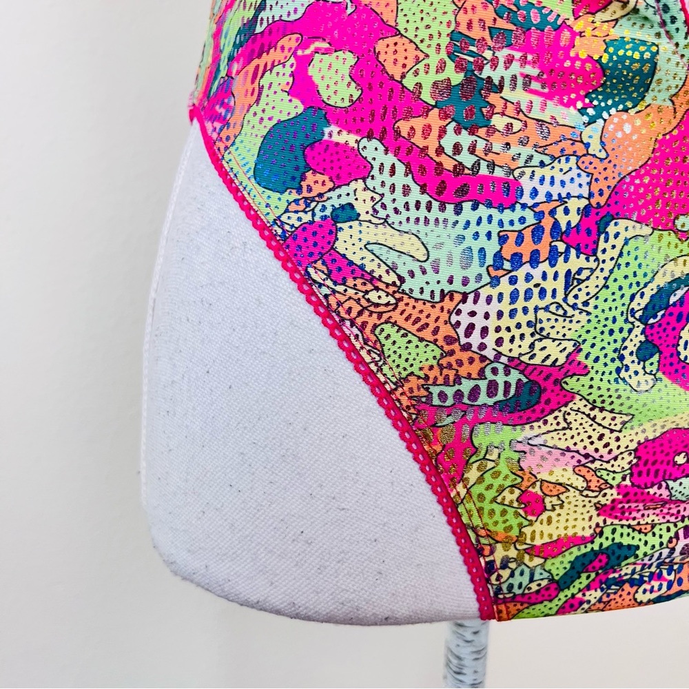 HTF Club Exx Hot Pink & Green Foil Lace Up Rivet Strappy Rave Halter Bodysuit - Picture 6 of 15
